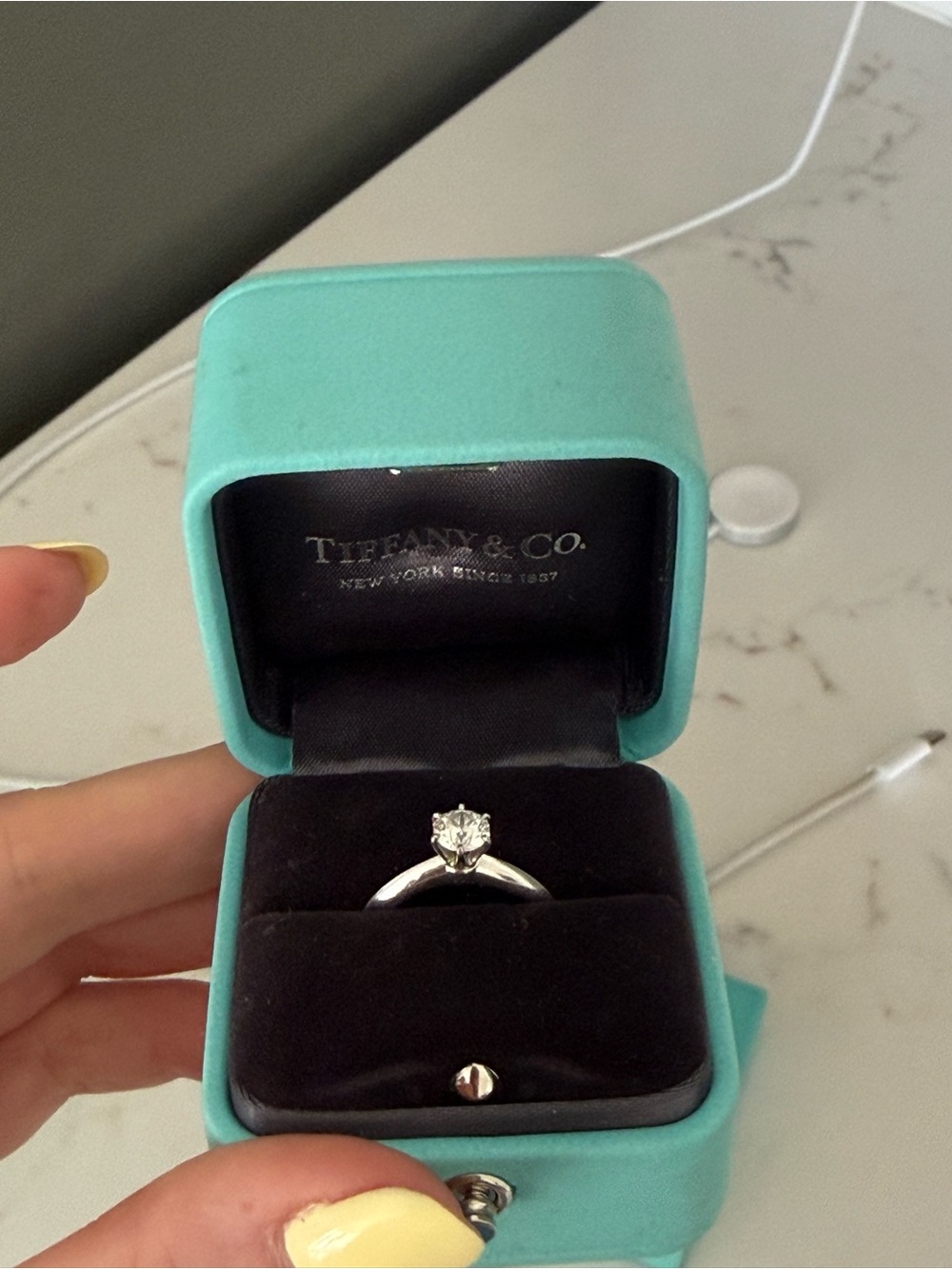Tiffany & Co. Platinum Solitaire Ring with Tiffany Blue Box - Picture 3 of 12